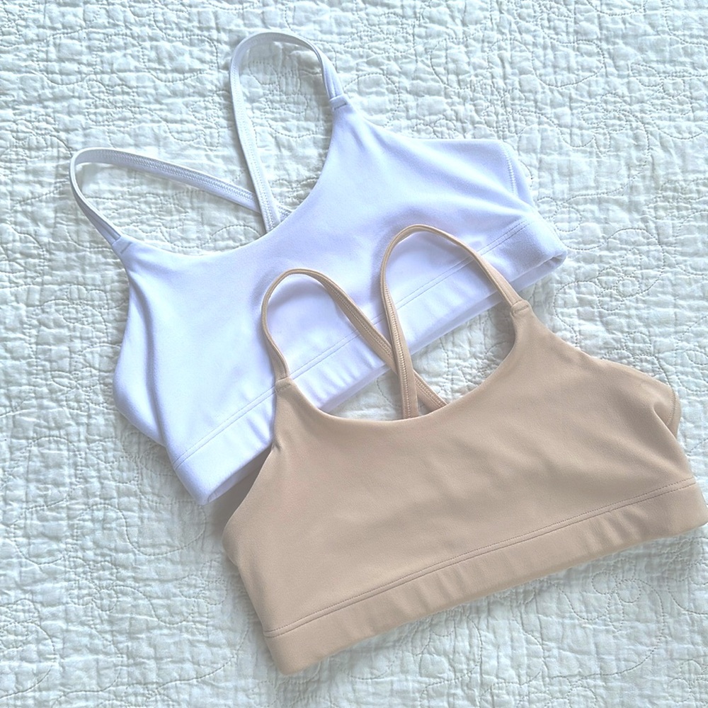 Two girls sports bras. Atheleta Girl 8-10. Pink and White